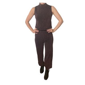 METALLIC Gold and Burgundy Stripe Sleeveless Jumpsuit with High Neck